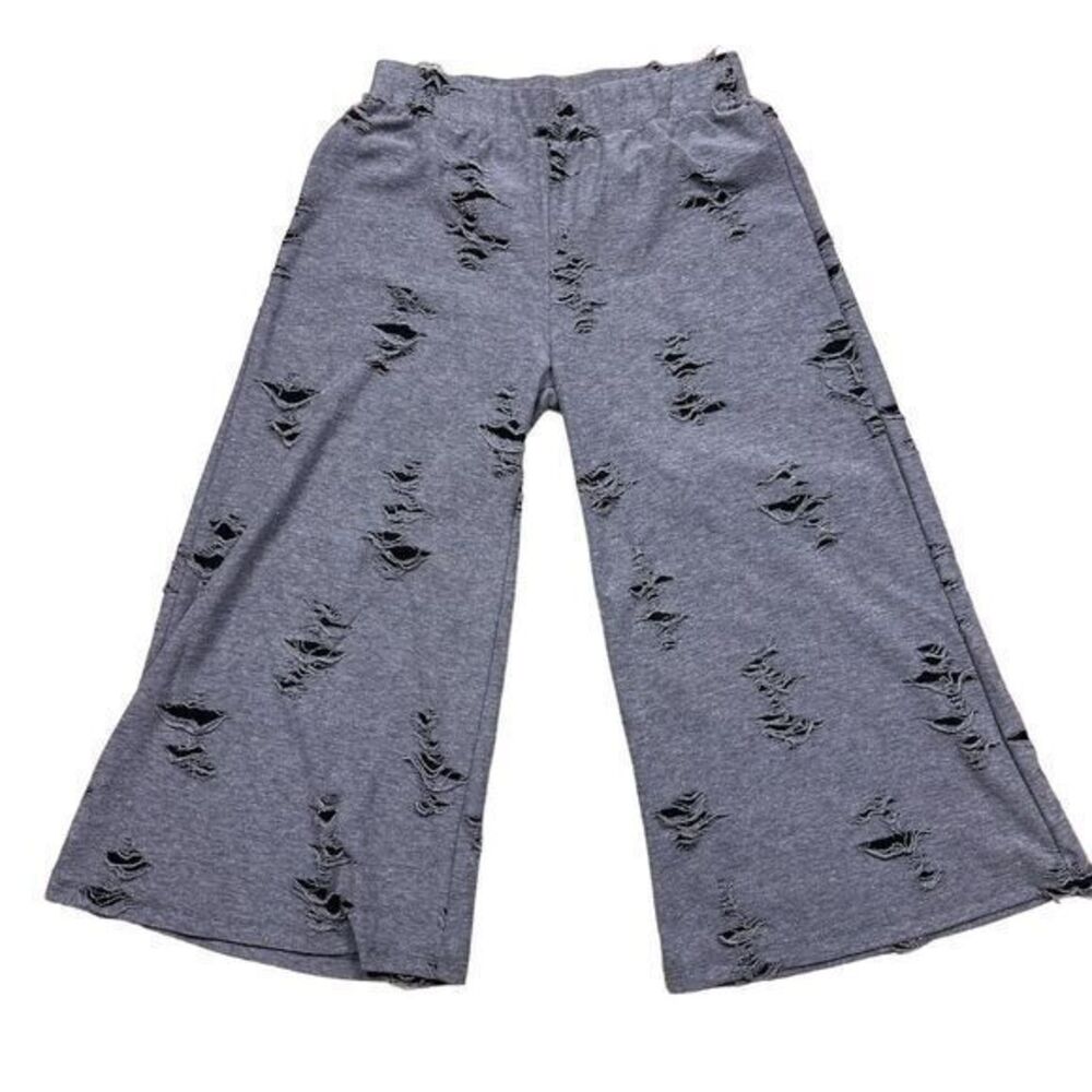 Reina Lee‎ Women's Gray Distressed Wide-Leg Cropped Pants Size L Casual
